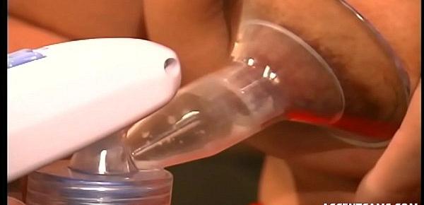  Busty Dark Nippled Brunette Uses Breast Pump To Make Milk Flow From Her Nips